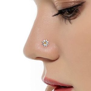 Piercing nez floral en métal jaune vibrant