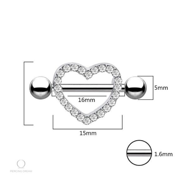 Variation de piercing téton en forme de cœur, design élégant