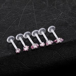 Piercing hélix Lucie Rhodon, design en pierre rose