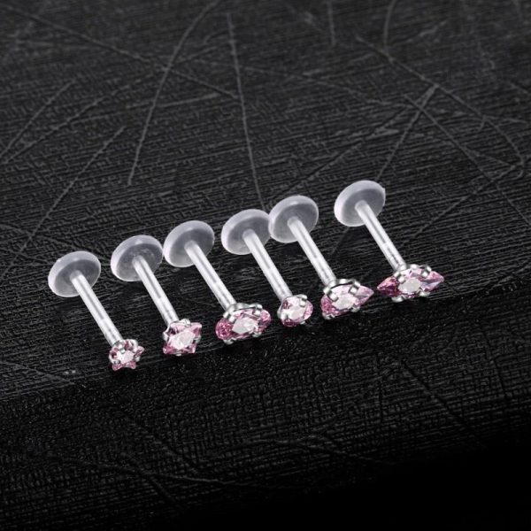 Piercing hélix Lucie Rhodon, design en pierre rose