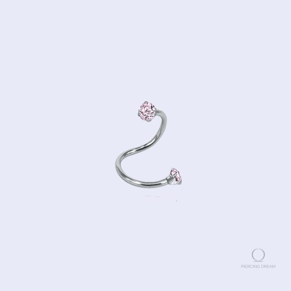 Piercing d'hélix en forme ondulée, décoré de strass rose