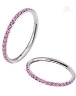 Piercing pour hélix en corail avec accents de zircons roses