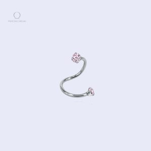 Piercing labret Torsada Rhodon avec gemme rose ondulée