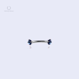Piercing lèvre labret en argent avec pierre bleue
