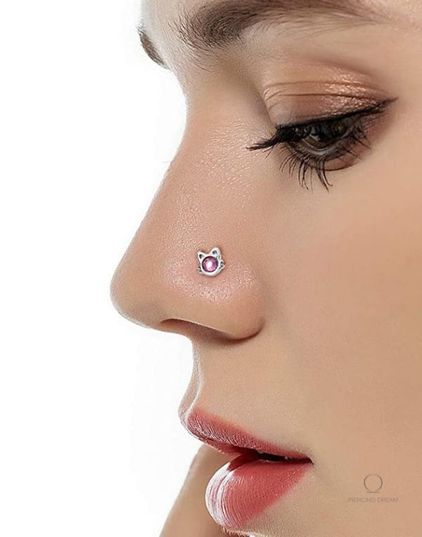 Accessoire de piercing nez en forme de chat, couleur rose douce