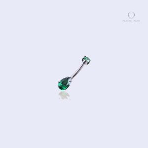 Piercing nombril argent orné de pierres vertes émeraude