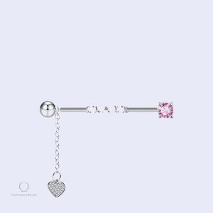 Piercing industriel oreille avec cristaux roses