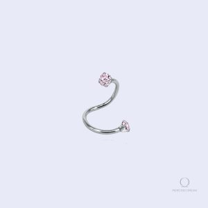 Piercing ondulé pour oreille, design en pierre rose ronde