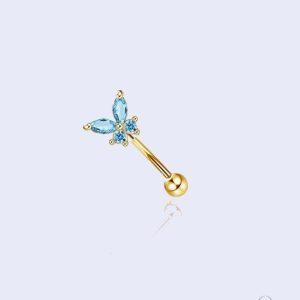 Piercing oreille papillon avec zircons bleus