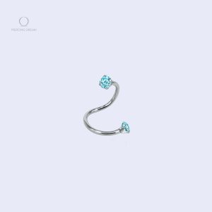 Bijou pour piercing rook, Torsada Ciel, finition pierre bleue