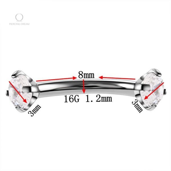 Piercing téton vertical en acier avec éclat de cristaux